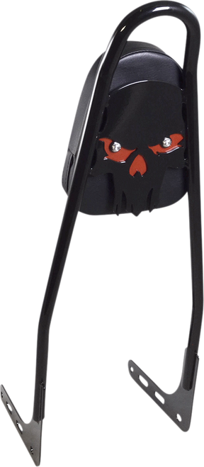 One-Piece Sissy Bar - Gloss Black - Skull - With Red Pad