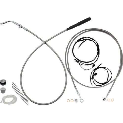 FAT Baggers INC. #249916-C - EZ Install Kit - 16" Handlebars - Upper Clutch - Full Length - Braided Stainless Steel/Chrome