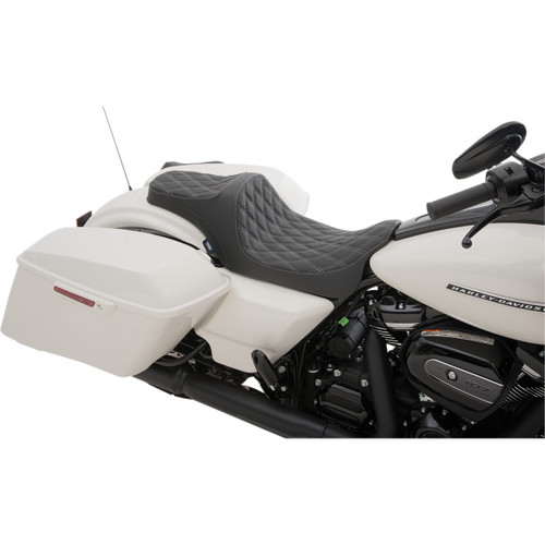 Drag Specialties Seats - Predator III Seat - Double Diamond - Silver Stitched - FL '08-'23
