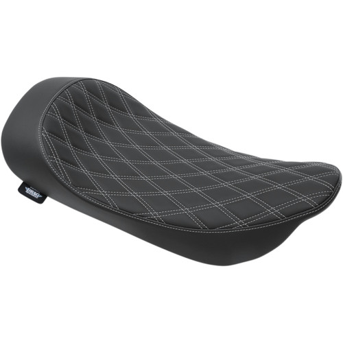 Drag Specialties Seats - Low Solo Seat - Double Diamond - Silver Stitch - FLHR/FLHX '99-'07