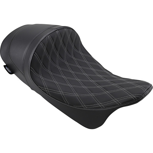 Drag Specialties Seats - Forward Low Solo Seat - Diamond - Silver Stitched - FL '08-'23