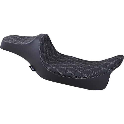 Drag Specialties Seats - Predator III Seat - Extended Reach - Double Diamond - Silver Stitched - FL '08-'23