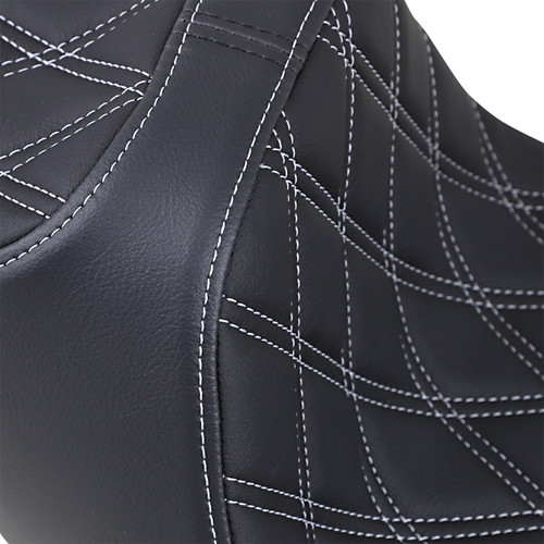 Drag Specialties Seats - Predator III Seat - Extended Reach - Double Diamond - Silver Stitched - FL '08-'23