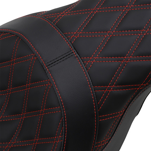Drag Specialties Seats - Forward Positioned Predator 2-Up Seat - Double Diamond - Red Stitched - FL '08-'23