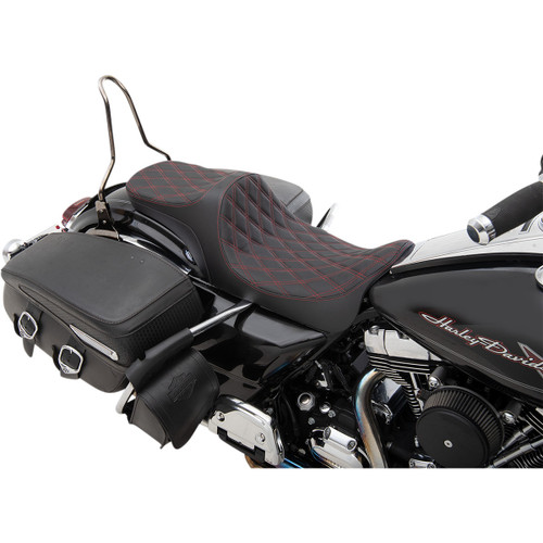 Drag Specialties Seats - Predator III 2-Up Seat - Double Diamond - Red Thread - FL '08-'23