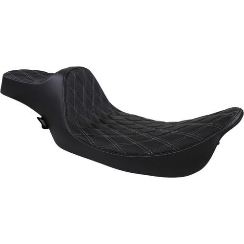 Drag Specialties Seats - Extended Reach Predator III Seat - Double Diamond - Black w/ Silver Stitching - FL '99-'07