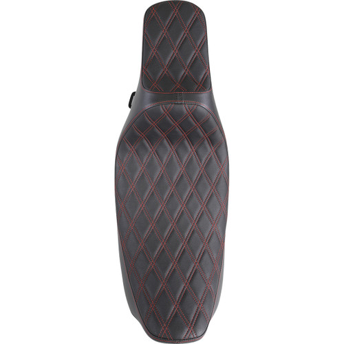 Drag Specialties Seats - Extended Reach Predator III Seat - Double Diamond - Black w/ Red Stitching - FL '99-'07