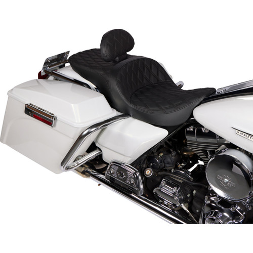Drag Specialties Seats - Freedom Seat - Vinyl - Double Diamond Black Stitch - FLH '97-'07