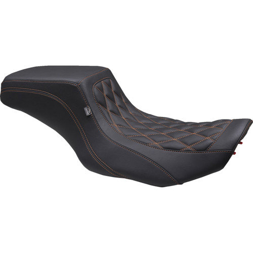 Mustang #88416MO - One Piece 2-Up Squareback Seat - Double Diamond - Orange Stitch - FLH/FLT '23-'25