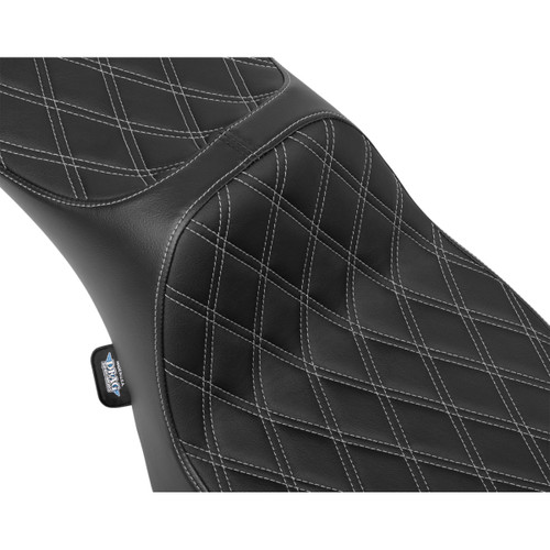 Drag Specialties Seats - Extended Reach Predator III Seat - Double Diamond - Silver Stitching - Vinyl - FLH/FLT '23-'24