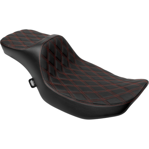 Drag Specialties Seats - Extended Reach Predator III Seat - Double Diamond - Red Stitching - Vinyl - FLH/FLT '23-'24