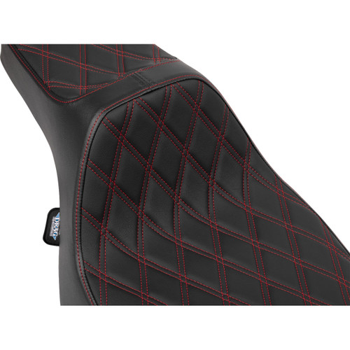 Drag Specialties Seats - Extended Reach Predator III Seat - Vinyl - Red Double Diamond Stitch - FLT/FLH '23-'25