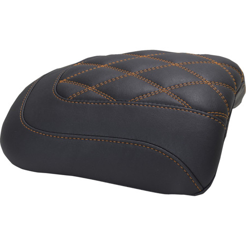 Mustang #88611MO - Padded Passenger Seat Cowl - Double Diamond - Mandarin Orange Stitch - FLT/FLH '23-'25