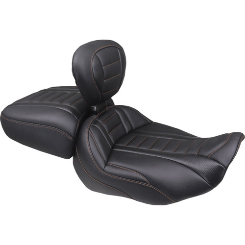 Mustang #88420MO - Deluxe Passenger Seat - Wide - Mandarin Orange Stitch - FLT/FLH '23-'25