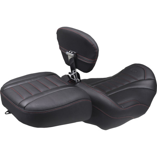 Mustang #89401DC - Deluxe Touring Solo Seat - w/ Backrest - Dark Cherry Stitch - FLT/FLH '23-'25