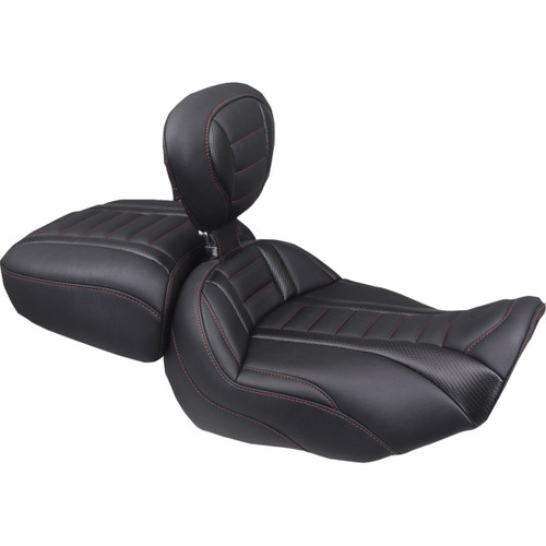 Mustang #89401DC - Deluxe Touring Solo Seat - w/ Backrest - Dark Cherry Stitch - FLT/FLH '23-'25