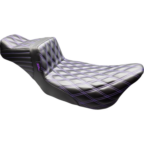 LE Pera #LK-587DLDD-P01 - Tailwhip Daddy Long Legs Seat - Black - Purple Double Diamond Stitch - FLT/FLH '08-'23