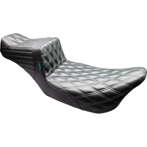 LE Pera #LK-587DLDD-GN08 - Tailwhip Daddy Long Legs Seat - Black - Green Double Diamond Stitch - FLT/FLH '08-'23