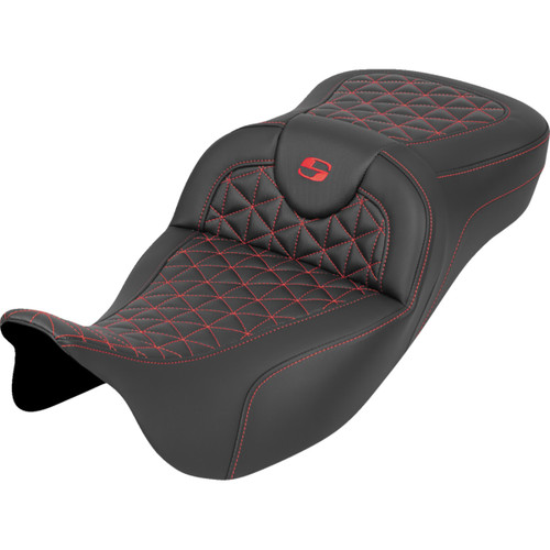 Saddlemen #808-07B-21104 - RoadSofa™ Tri Gripper Seat - Extended Reach - Red Stitch - w/o Backrest - FLH/FLT '08-'25
