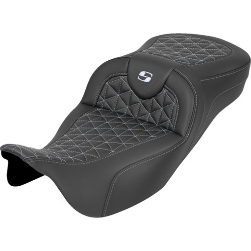 Saddlemen #808-07B-21105 - RoadSofa™ Tri Gripper Seat - Extended Reach - Silver Stitch - w/o Backrest - FLH/FLT '08-'25