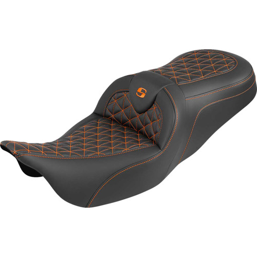Saddlemen #808-07B-21003 - RoadSofa™ Tri Gripper Seat - Standard Reach - Orange Stitch - w/o Backrest - FLH/FLT '08-'25