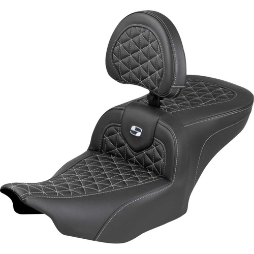 Saddlemen #823-07-210B5 - Roadsofa™ Seat - with Backrest - Silver Stitch - FLH/FLT '23-'25