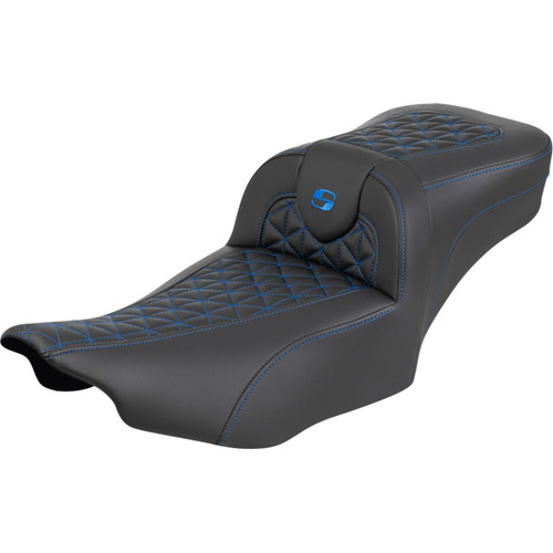 Saddlemen #823-07-21101 - Roadsofa™ Extended Reach Seat - without Backrest - Tri-Gripper Blue Stitch - FLH/FLT '23-'25