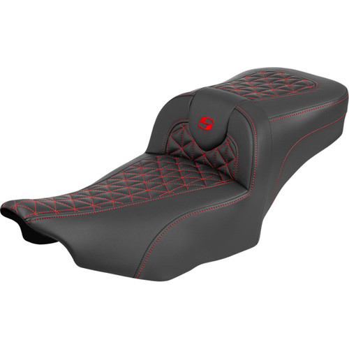 Saddlemen #823-07-21104 - Roadsofa™ Extended Reach Seat - without Backrest - Red Stitch - FLH/FLT '23-'25