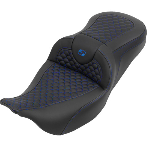 Saddlemen #808-07B-20801 - Roadsofa™ Seat - without Backrest - Dragon Stitch - Blue Stitch - FLH/FLT '08-'25