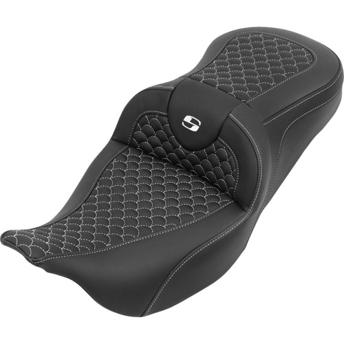 Saddlemen #808-07B-20806 - Roadsofa™ Seat - without Backrest - Dragon Stitch - White Stitch - FLH/FLT '08-'25