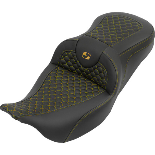 Saddlemen #808-07B-20807 - Roadsofa™ Seat - without Backrest - Dragon Stitch - Gold Stitch - FLH/FLT '08-'25