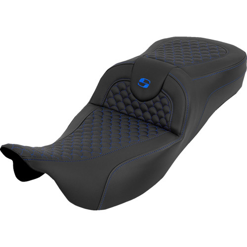 Saddlemen #808-07B-20901 - Extended Reach RoadSofa™ Seat - Dragon Scale - w/o Backrest - Blue Stitch - FLH/FLT '08-'25