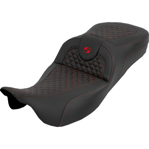 Saddlemen #808-07B-20904 - Extended Reach RoadSofa™ Seat - Dragon Scale - w/o Backrest - Red Stitch - FLH/FLT '08-'25
