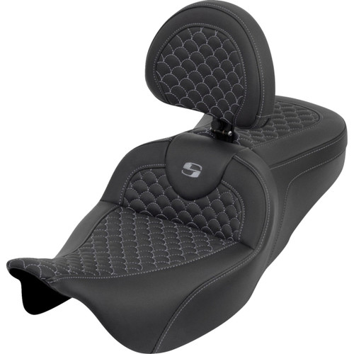 Saddlemen #808-07B-208B2 - Roadsofa™ Seat - Dragon Scale - Gray Stitch - with Backrest - Touring '08-'25