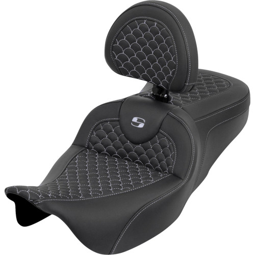 Saddlemen #808-07B-208B5 - Roadsofa™ Seat - Dragon Scale - Silver Stitch - with Backrest - Touring '08-'25