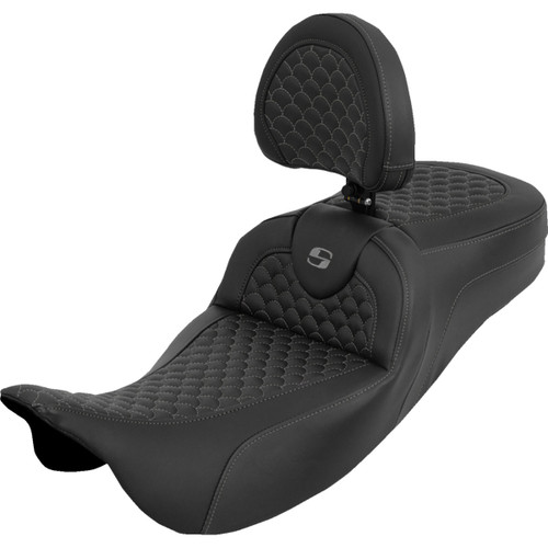Saddlemen #808-07B-209B2 - Extended Reach Roadsofa™ Seat - Dragon Scale - Gray Stitch - with Backrest - Touring '08-'25
