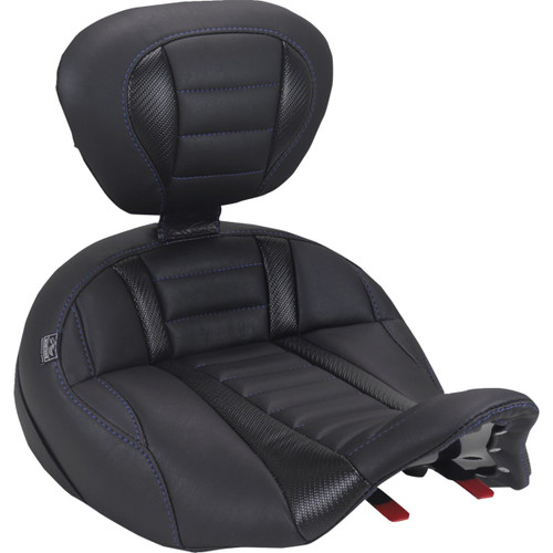 Mustang #89406SB - Deluxe Touring Solo Seat - with Driver's Backrest - Sky Blue Stitch - FLH/FLT '23-'26