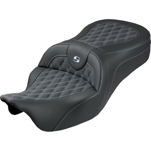 Saddlemen #808-07B-182S05 - Roadsofa™ King Seat - No Backrest - Lattice Stitch - Silver Stitch - FLH/FLT '08-'25