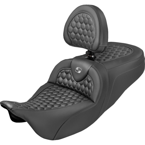 Saddlemen #808-07B-189B2 - Roadsofa™ Seat - Honeycomb Stitch - Gray Stitch - With Backrest - FLH/FLT '08-'25