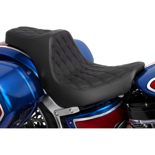 Drag Specialties Seats - Predator III 2-Up Seat - Vinyl - Double Diamond - Black Stitching - FL/FX '18-'24