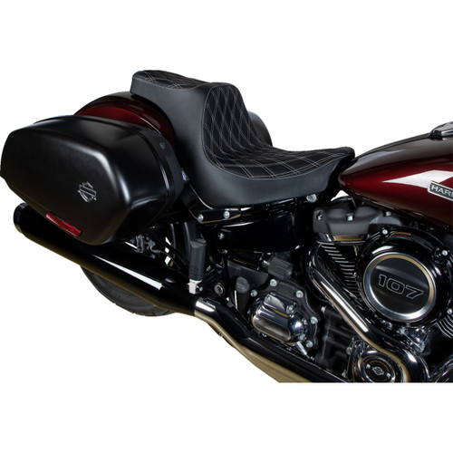 Drag Specialties Seats - Predator III 2-Up Seat - Vinyl - Double Diamond - Silver Stitching - FL/FX '18-'24