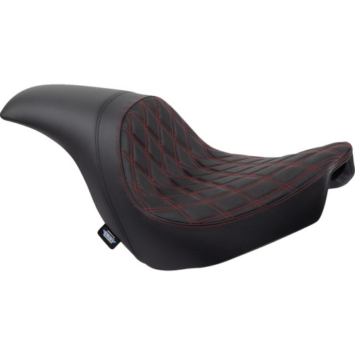 Drag Specialties Seats - Predator Seat - Double Diamond w/ Red Sitching - Vinyl - FLSB/FXLR '18-'23