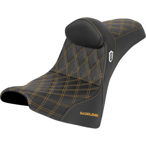 Saddlemen #SC81830DB7 - Pro Series SDC Performance Seat - w/ Backrest - Gold Stitch - Gripper - FXBB/FXST '18-'25