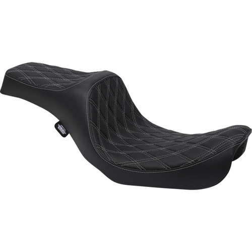 Drag Specialties Seats - Predator III Seat - Double Diamond - Silver Stitching - FXD/FLD '06-'17