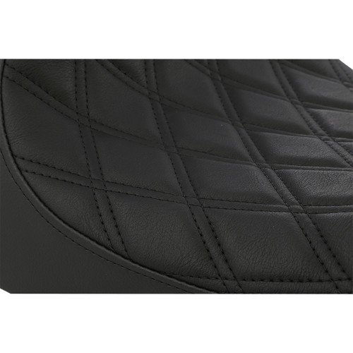 Drag Specialties Seats - 3/4 Solo Seat - Double Diamond - Black w/ Black Stitching - XL '04-'22