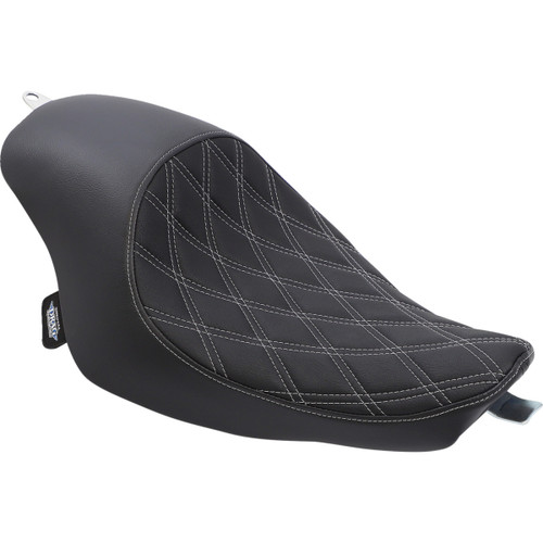 Drag Specialties Seats - 3/4 Solo Seat - Double Diamond - Black w/ Silver Stitching - XL '04-'22
