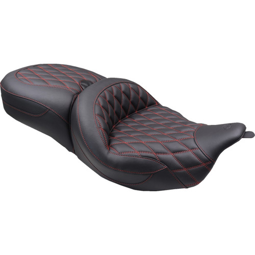 Mustang #89538AB - Super Touring Seat - Double Diamond - American Beauty Red Stitch FLH/FLT '08-'25