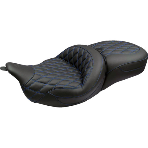 Mustang #89538SB - Super Touring Seat - Double Diamond - Sky Blue Stitch FLH/FLT '08-'25