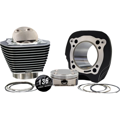 S&S Cycle #910-1010A - 132" High Compression | 136" Big Bore Kit - 4.320" Bore - Black Granite w/Highlighted Fins - M8