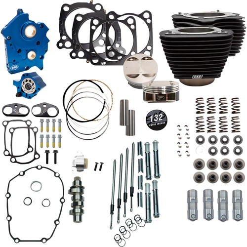 S&S Cycle #310-1233D - Power Pack - Oil Cooled - 550C - Wrinkle Black w/o Highlight - Chrome Pushrod Tubes - 114"/117" M8